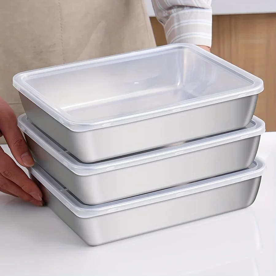 ชุดกล่องสเตนเลสเก็บอาหาร 3 ชิ้น - กล่องสุญญากาศ ปลอดสาร BPA สำหรับตู้เย็นและของแห้ง