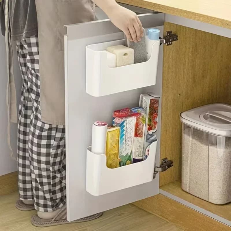 กล่องเก็บของแขวนบานตู้ สำหรับใส่ฟิล์มถนอมอาหาร ถุงซิปล็อก และของใช้ในห้องน้ำ