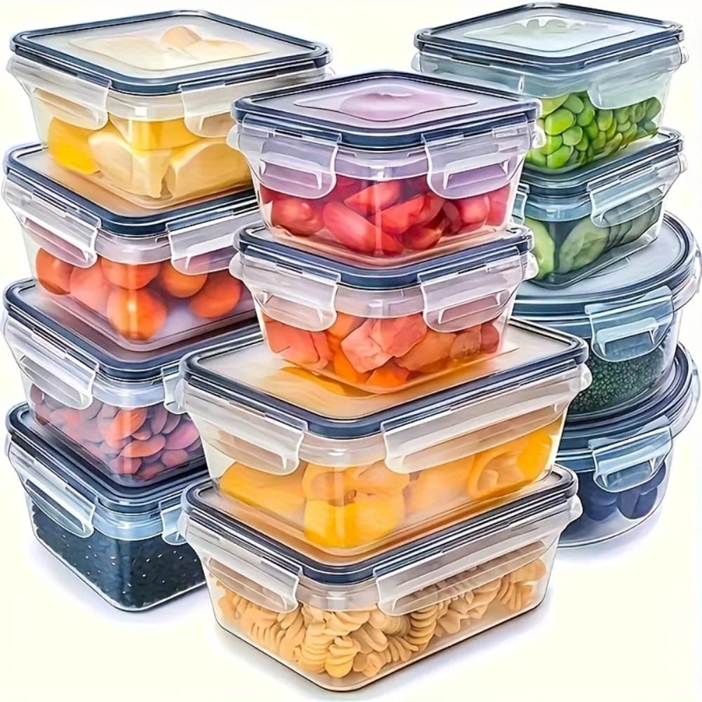 ชุดกล่องถนอมอาหารสุญญากาศ 8 ชิ้น ปลอดสาร BPA พร้อมฝาล็อค พลาสติก PP เข้าไมโครเวฟ/ฟรีซเซอร์ได้ สำหรับของแห้ง ผลไม้ และผัก