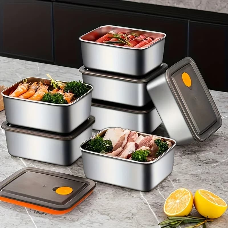 ชุดกล่องสเตนเลสเก็บอาหาร 4 ชิ้น - รุ่นหนาพิเศษ กันรั่วซึม ปลอดสาร BPA วางซ้อนได้ จัดระเบียบตู้เย็น