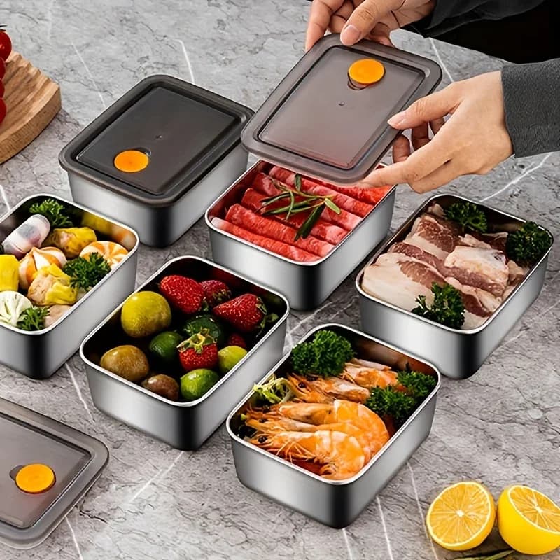 ชุดกล่องสเตนเลสเก็บอาหาร 4 ชิ้น - รุ่นหนาพิเศษ กันรั่วซึม ปลอดสาร BPA วางซ้อนได้ จัดระเบียบตู้เย็น