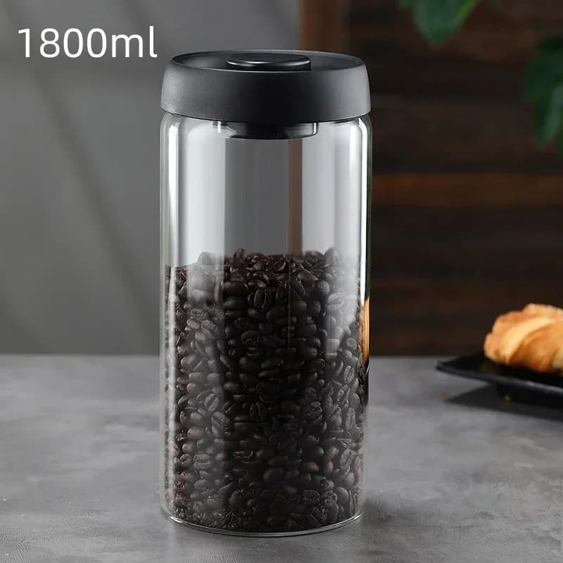 โหลแก้วสุญญากาศเก็บเมล็ดกาแฟ ฝาดำกันความชื้น หลายขนาด โถแก้วสำหรับชากาแฟในครัว