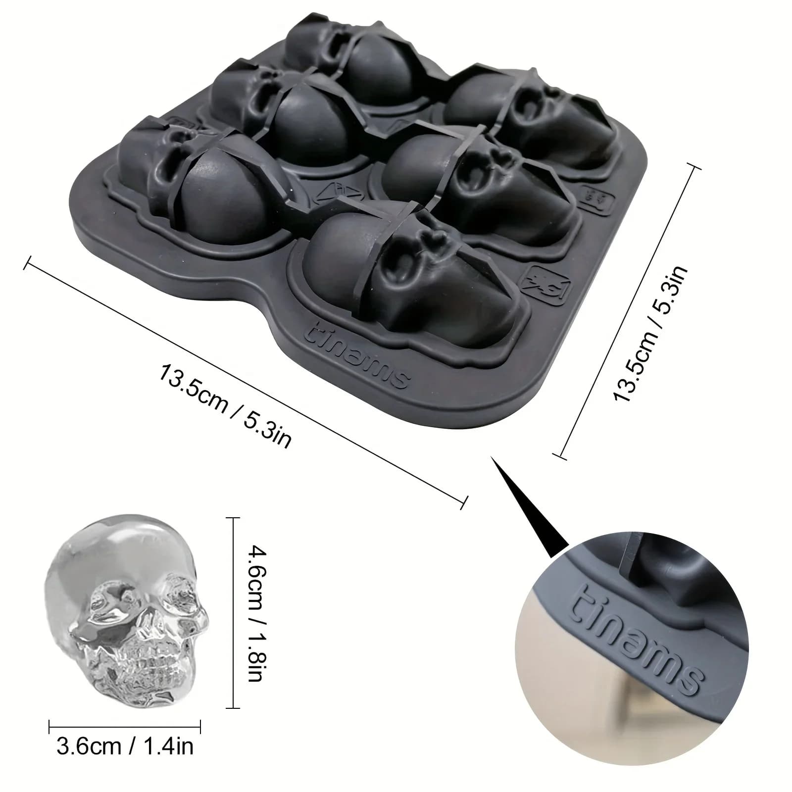 แม่พิมพ์ซิลิโคนทำน้ำแข็งรูปหัวกะโหลก 3D ปลอดสาร BPA