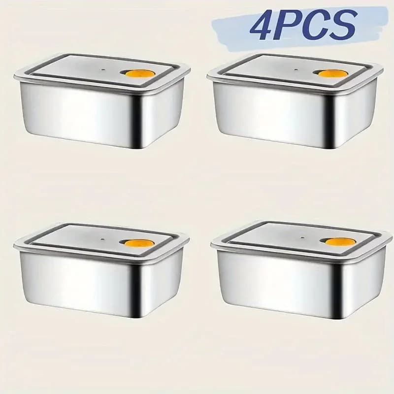 ชุดกล่องสเตนเลสเก็บอาหาร 4 ชิ้น - รุ่นหนาพิเศษ กันรั่วซึม ปลอดสาร BPA วางซ้อนได้ จัดระเบียบตู้เย็น