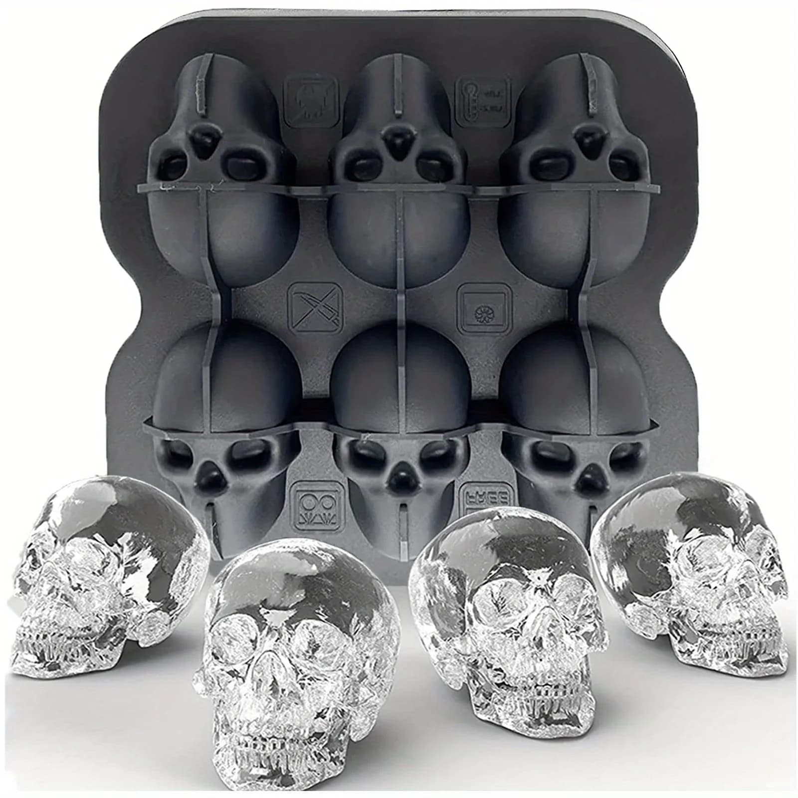 แม่พิมพ์ซิลิโคนทำน้ำแข็งรูปหัวกะโหลก 3D ปลอดสาร BPA