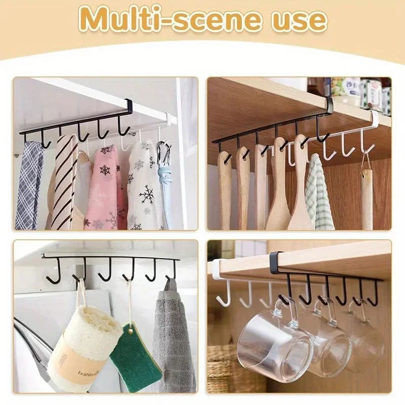 ชั้นแขวนเก็บของในครัว แขวนเสื้อผ้า ที่คว่ำแก้ว ที่แขวนแก้วน้ำ ราวแขวน 6 ตะขอ 1 ชิ้น