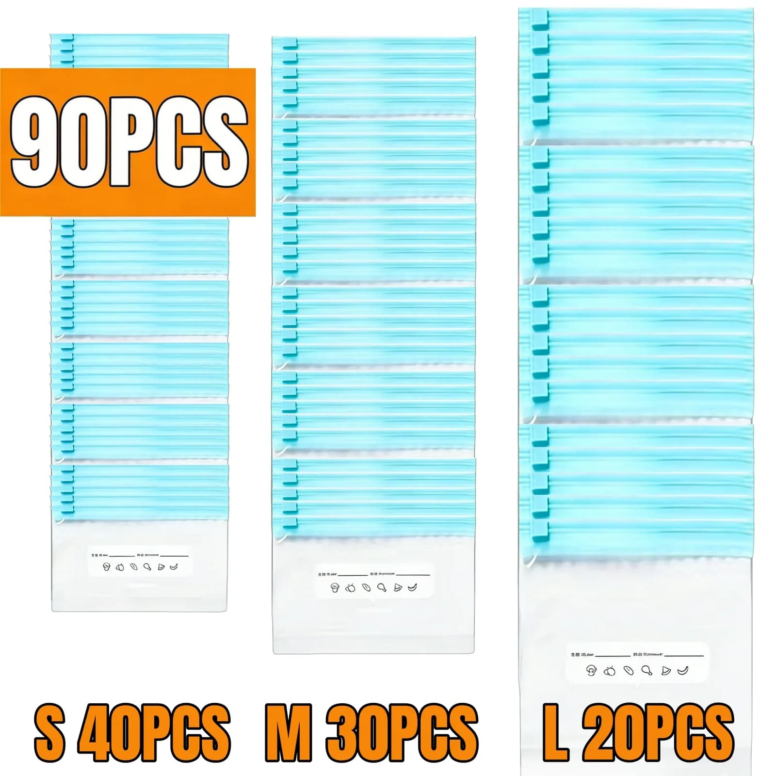 ถุงซิปล็อคถนอมอาหาร 10-90 ชิ้น กันรั่วซึม แช่ฟรีซได้ สำหรับผลไม้ ธัญพืช ผัก และเนื้อสัตว์