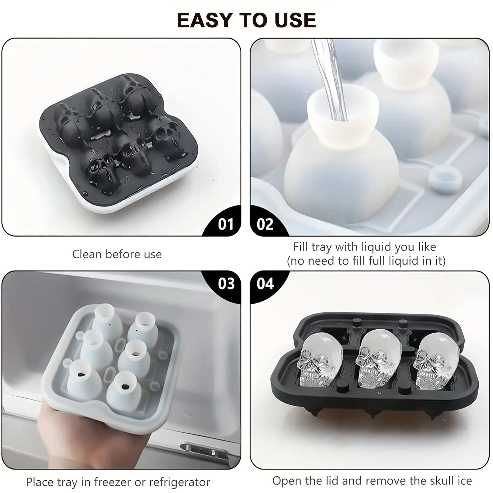 แม่พิมพ์ซิลิโคนทำน้ำแข็งรูปหัวกะโหลก 3D ปลอดสาร BPA