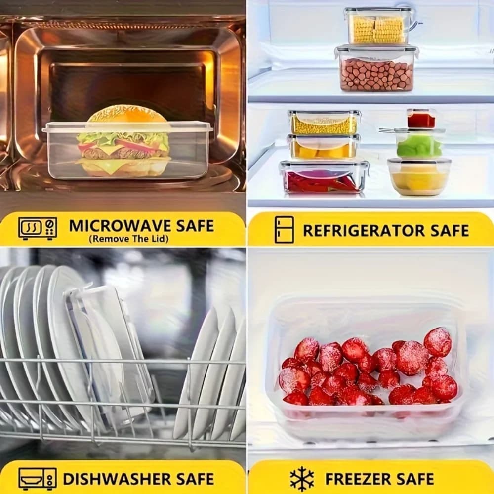 ชุดกล่องถนอมอาหารสุญญากาศ 8 ชิ้น ปลอดสาร BPA พร้อมฝาล็อค พลาสติก PP เข้าไมโครเวฟ/ฟรีซเซอร์ได้ สำหรับของแห้ง ผลไม้ และผัก