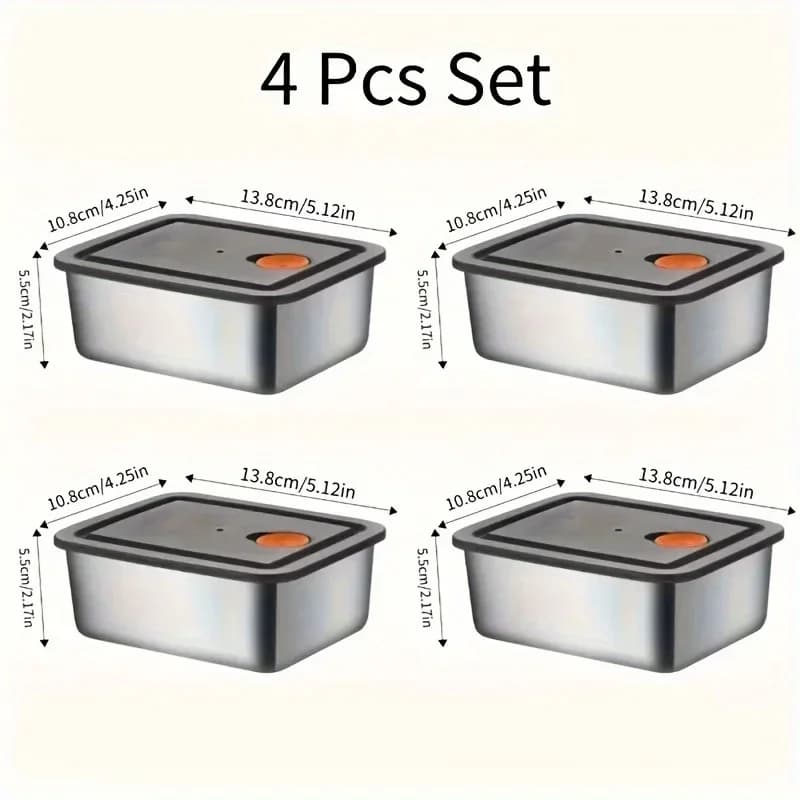 ชุดกล่องสเตนเลสเก็บอาหาร 4 ชิ้น - รุ่นหนาพิเศษ กันรั่วซึม ปลอดสาร BPA วางซ้อนได้ จัดระเบียบตู้เย็น